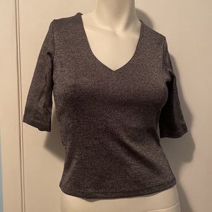 Via101 Metallic Grey 3/4 length Sleeve Crop Top